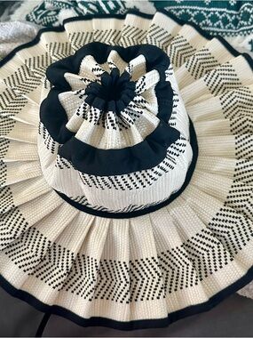 Lorna Inspired-Black & Cream Pleated Sun Hat- Small